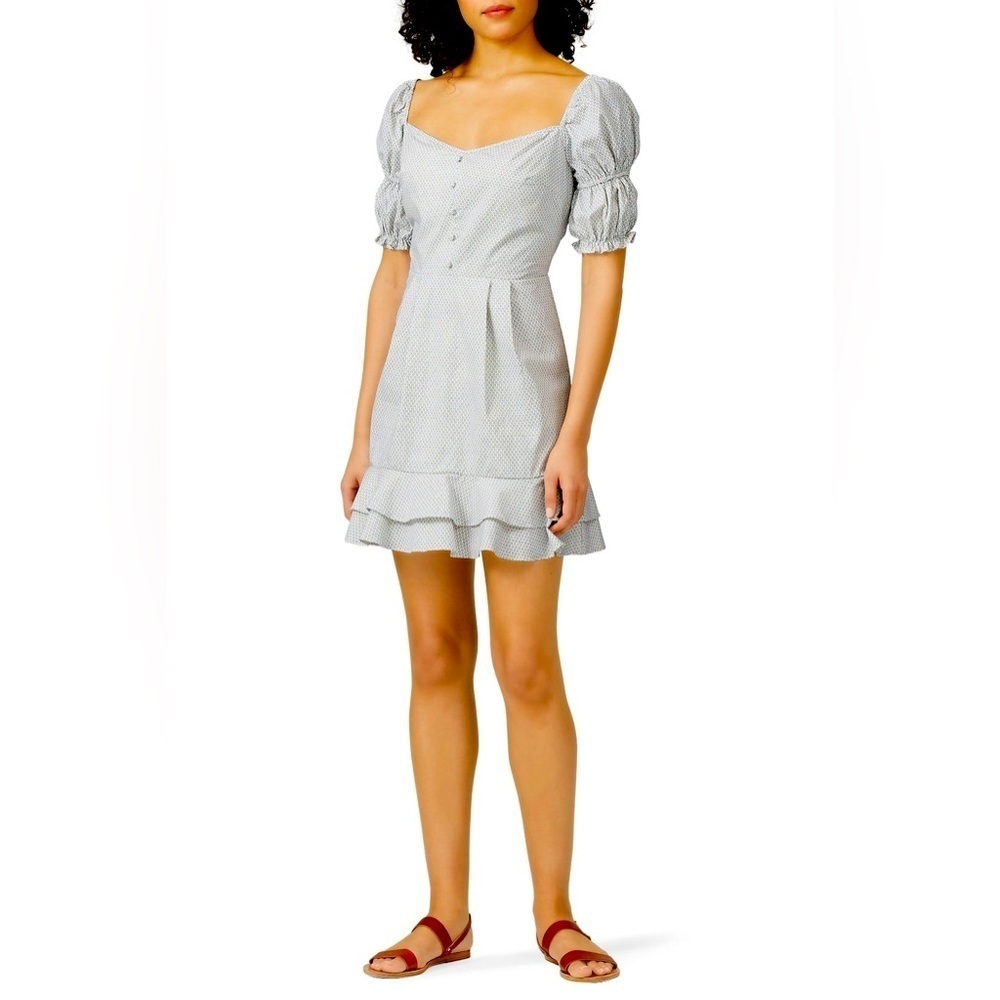 Stylestalker Kelly Mini Dress Blue and White Cotton Puff Sleeves Medium